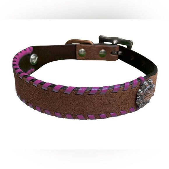 Showman Genuine leather 1" dog collar rawhide lacing: Medium - Picture 1 of 2